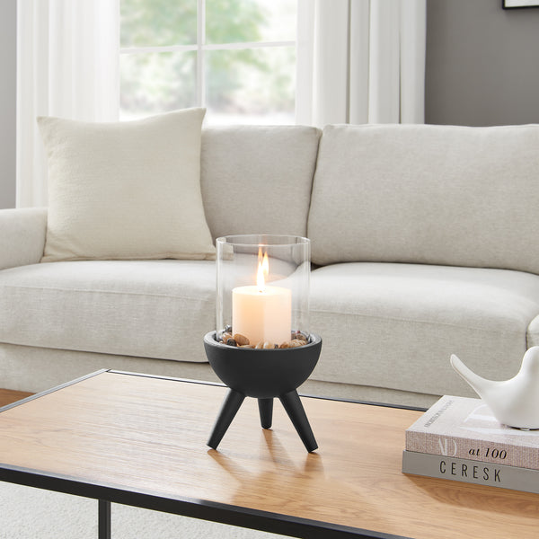 Danya B Molta Modern Black Metal Bold Pedestal And Glass Pillar Votive Candle Holder