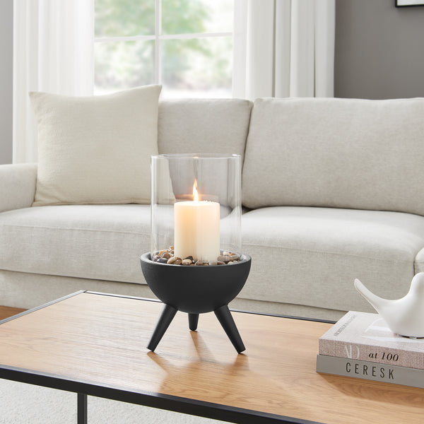 Danya B Molta Modern Black Metal Bold Pedestal And Glass Pillar Votive Candle Holder