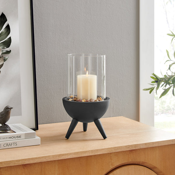 Danya B Molta Modern Black Metal Bold Pedestal And Glass Pillar Votive Candle Holder