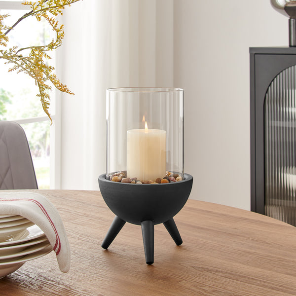 danya b Molta Modern Black Metal Bold Pedestal and Glass Pillar Votive Candle Holder