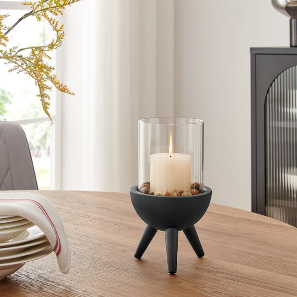 danya b Molta Modern Black Metal Bold Pedestal and Glass Pillar Votive Candle Holder