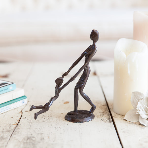 danya b Mother Playing and Swinging Child Cast Bronze Sculpture Figurine