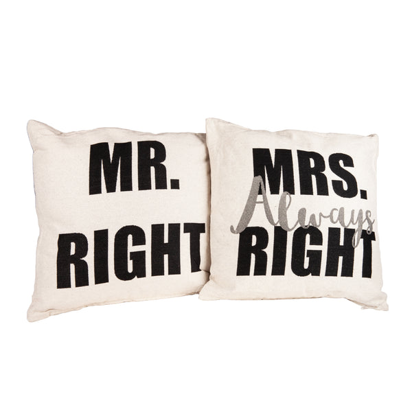 Danya B Mr. Right And Mrs. Always Right Decorative Quote Accent Throw Pillows – A Unique Couples Gift Idea