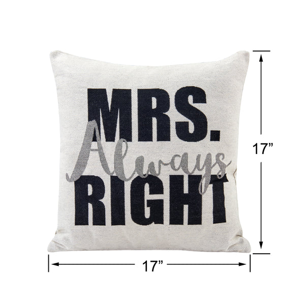 Danya B Mr. Right And Mrs. Always Right Decorative Quote Accent Throw Pillows – A Unique Couples Gift Idea