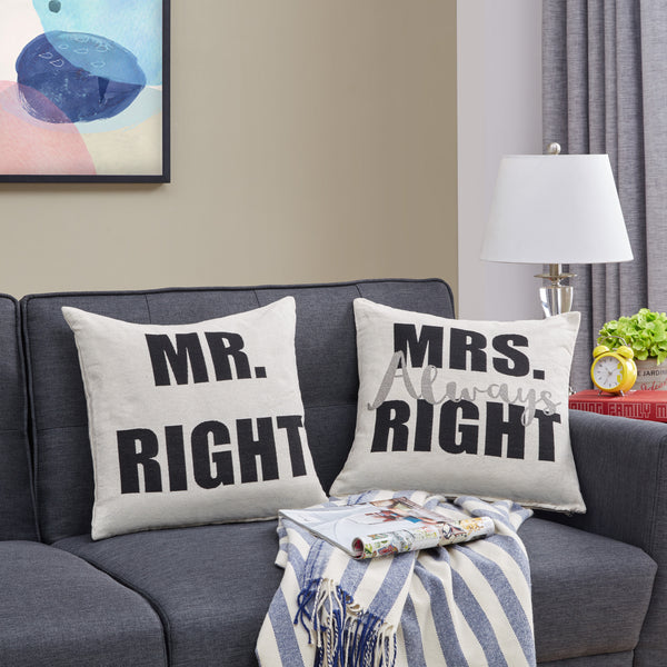 danya b Mr. Right and Mrs. Always Right Decorative Quote Accent Throw Pillows – A Unique Couples Gift Idea
