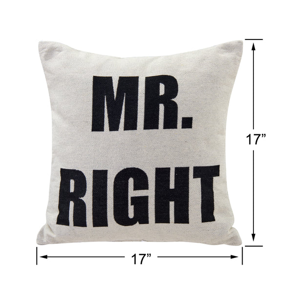 Danya B Mr. Right White Cotton Jacquard Printed Decorative Toss Throw Accent Pillow