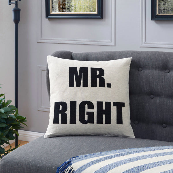 danya b Mr. Right White Cotton Jacquard Printed Decorative Toss Throw Accent Pillow