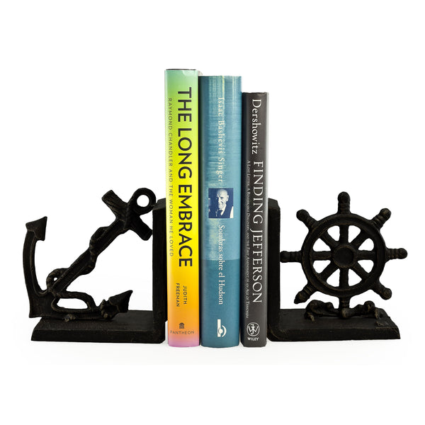 Danya B Nautical Anchor And Ship's Wheel Iron Bookend Set