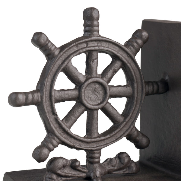 Danya B Nautical Anchor And Ship's Wheel Iron Bookend Set