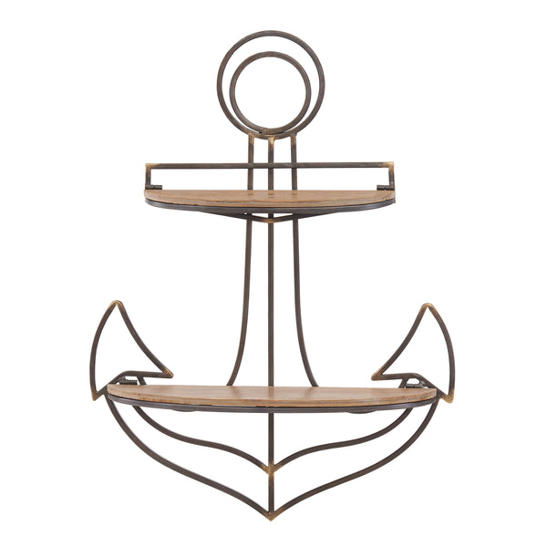 Danya B Nautical Themed Anchor Shaped 2-Tier Metal And Wood Wall Shelf