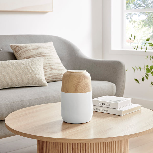 danya b Nora Burk Contemporary Two Tone Cylindrical Tabletop Vase - White and Beech