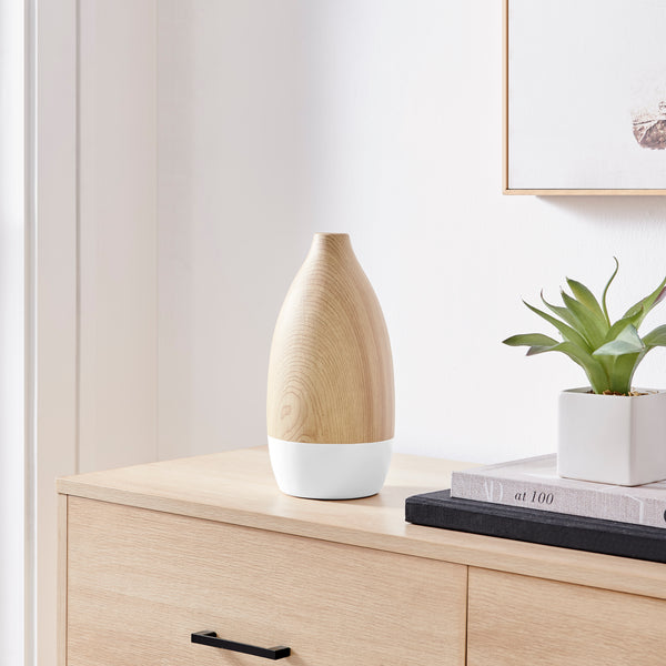 Danya B Nora Flask Teardrop Contemporary Two Tone Tabletop Vase - White And Beech