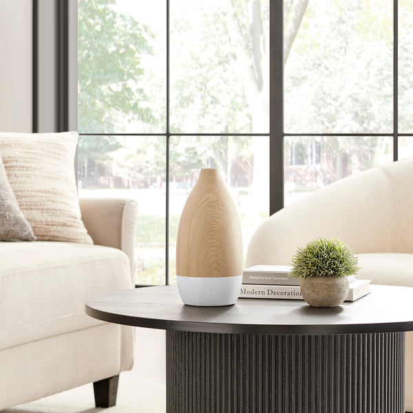 danya b Nora Flask Teardrop Contemporary Two Tone Tabletop Vase - White and Beech