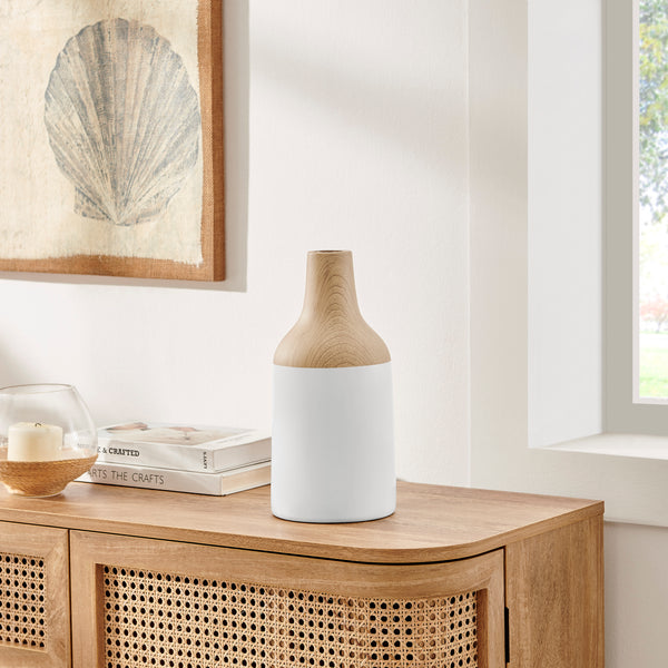 Danya B Nora Kanna Bottle Contemporary Two Tone Tabletop Vase - White And Beech
