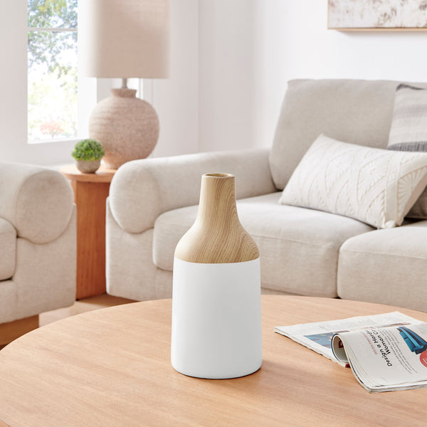 danya b Nora Kanna Bottle Contemporary Two Tone Tabletop Vase - White and Beech