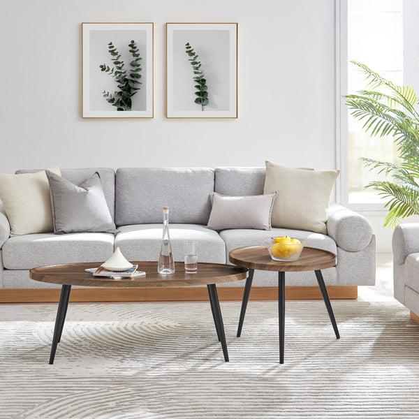 Danya B Paxton Nesting Raised Lip Edge 2 Piece Coffee Table Set With Modern Black Metal Taper Legs - Round And Oval