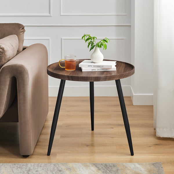 Danya B Paxton Raised Lip Edge Side Table With Modern Black Metal Taper Legs - Round