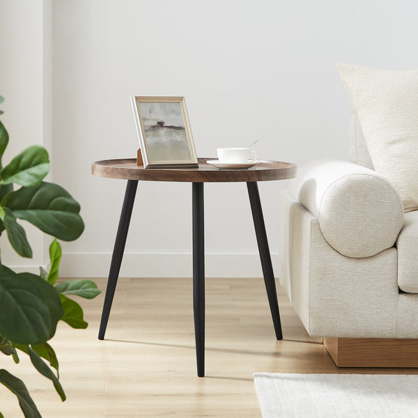 danya b Paxton Raised Lip Edge Side Table with Modern Black Metal Taper Legs - Round