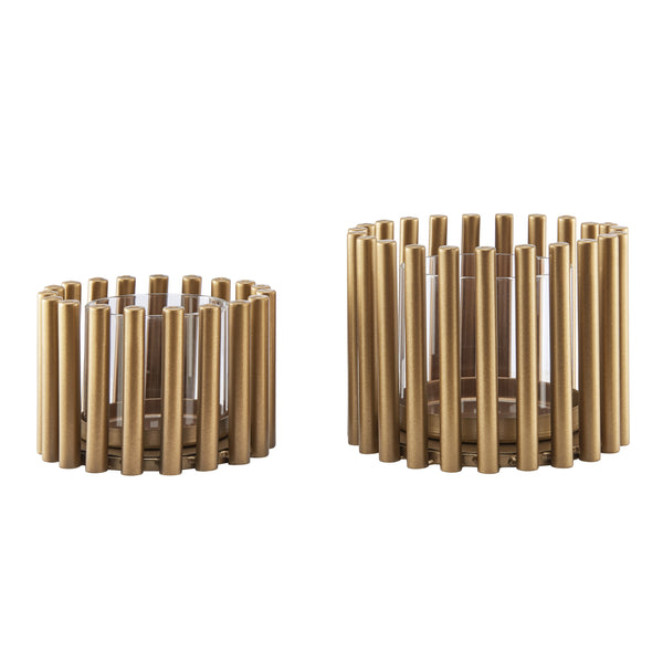 Danya B Pela Pillar Ring Warm Gold Midcentury Modern Votive Hurricane Candle Holders - Set Of 2