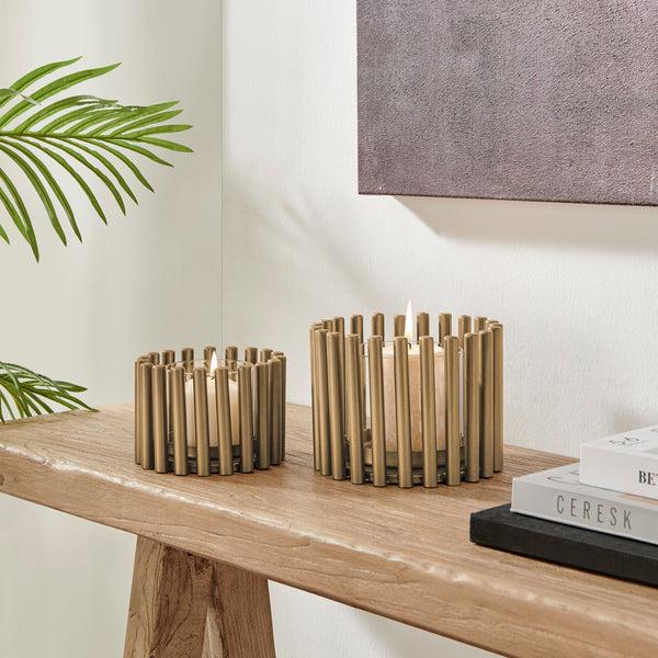 Danya B Pela Pillar Ring Warm Gold Midcentury Modern Votive Hurricane Candle Holders - Set Of 2