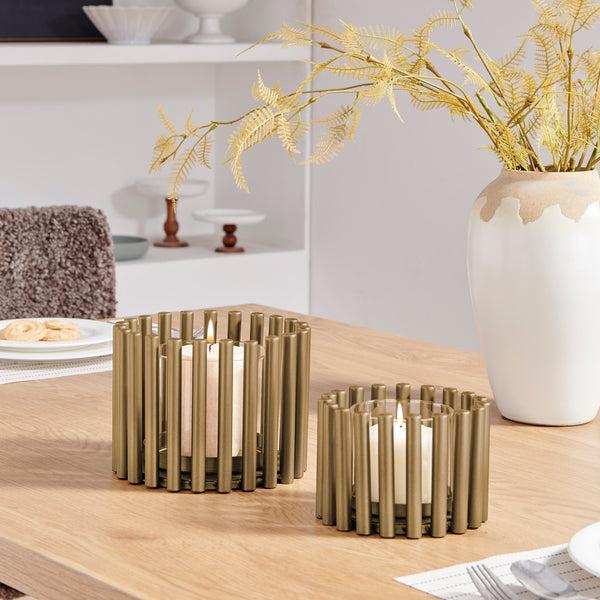 Danya B Pela Pillar Ring Warm Gold Midcentury Modern Votive Hurricane Candle Holders - Set Of 2