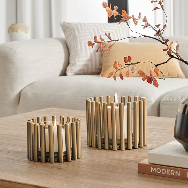 danya b Pela Pillar Ring Warm Gold Midcentury Modern Votive Hurricane Candle Holders - Set of 2