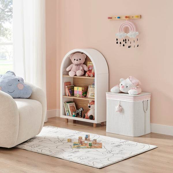 Danya B Pink/Cream Collapsible Folding Bamboo Kids Plush Laundry Hamper Toy Storage With Liner And Handles - Sleepy Teddy Bear