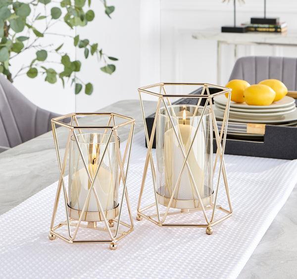 Danya B Prism Warm Gold Hurricane Candle Holders - Set Of 2