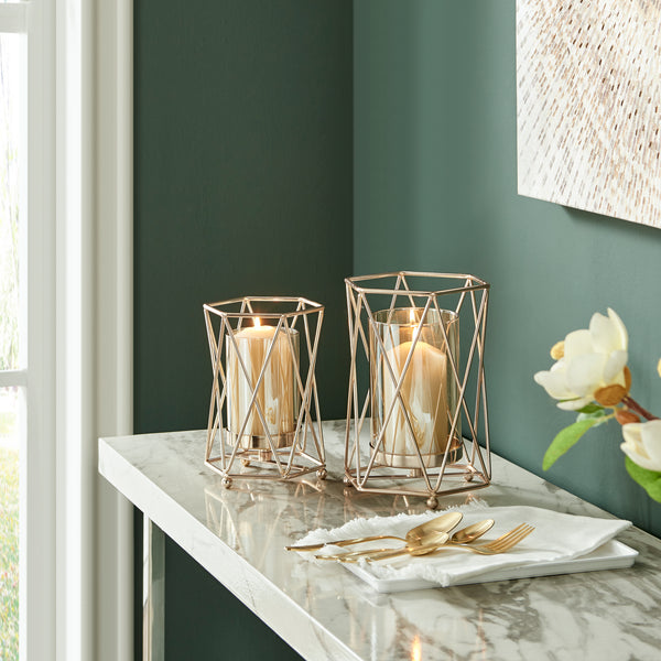 Danya B Prism Warm Gold Hurricane Candle Holders - Set Of 2