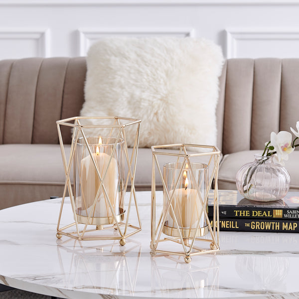 danya b Prism Warm Gold Hurricane Candle Holders - Set of 2