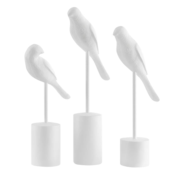 Danya B Ren Bird Perched White Ornament Decorative Accent Sculpture Figurines - Set Of 3