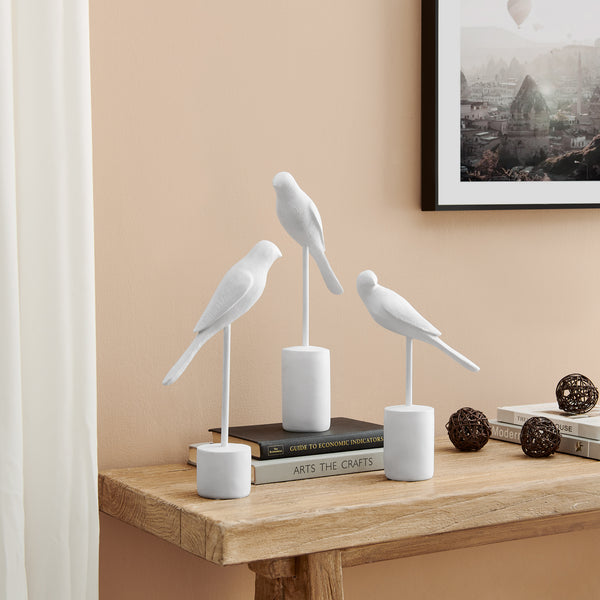 Danya B Ren Bird Perched White Ornament Decorative Accent Sculpture Figurines - Set Of 3