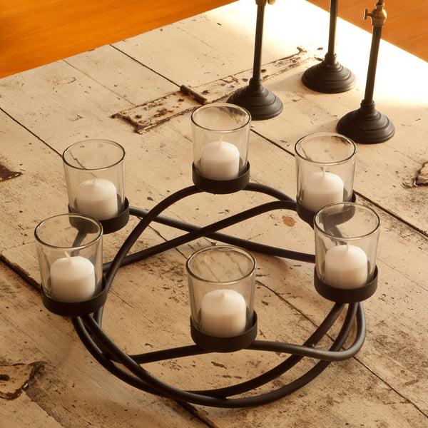 Danya B Round Waves Glass And Iron 6 Votive Candles Holder