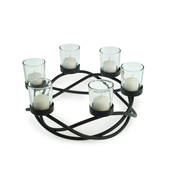 Danya B Round Waves Glass And Iron 6 Votive Candles Holder
