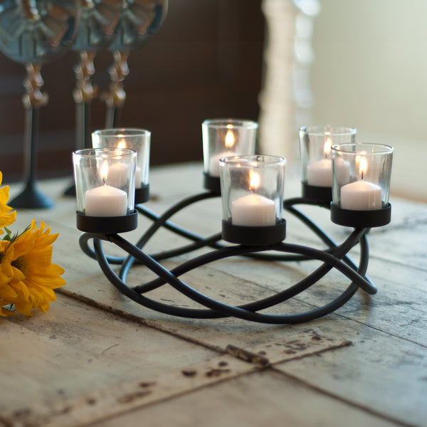 danya b Round Waves Glass and Iron 6 Votive Candles Holder