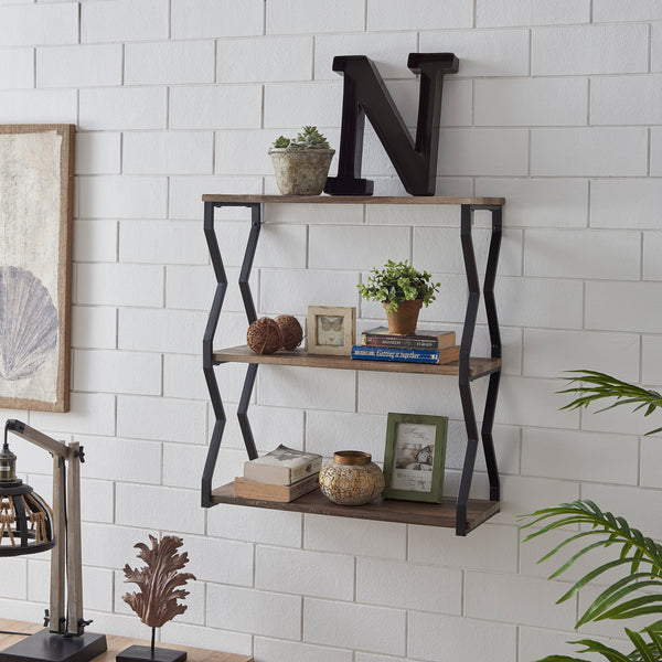 danya b Rustic Industrial 3-Tier Zigzag Floating Wall Shelf danya b Rustic Industrial 3-Tier Zigzag Floating Wall Shelf