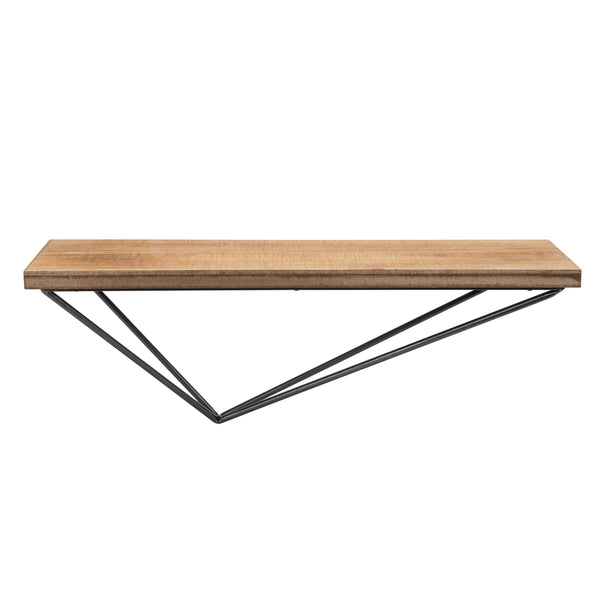 Danya B Rustic Wall Mount Pine Wood Floating Display Shelf With Diamond-Shaped Asymmetrical Iron Bracket