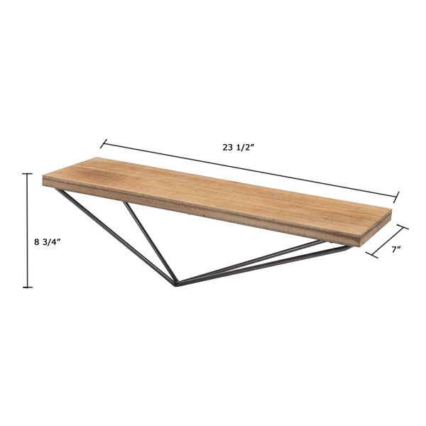 Danya B Rustic Wall Mount Pine Wood Floating Display Shelf With Diamond-Shaped Asymmetrical Iron Bracket