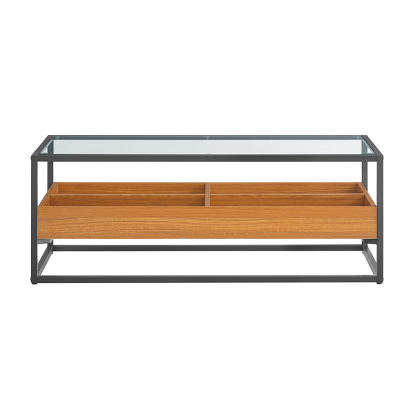Danya B Saarinen Two-Level Modern Sunken Glass Display Shelf Rectangle Low Coffee Table