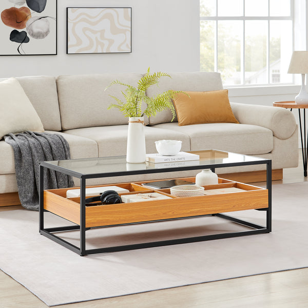 Danya B Saarinen Two-Level Modern Sunken Glass Display Shelf Rectangle Low Coffee Table