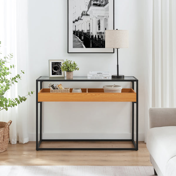 Danya B Saarinen Two-Level Modern Sunken Glass Display Shelf Rectangle Console Table
