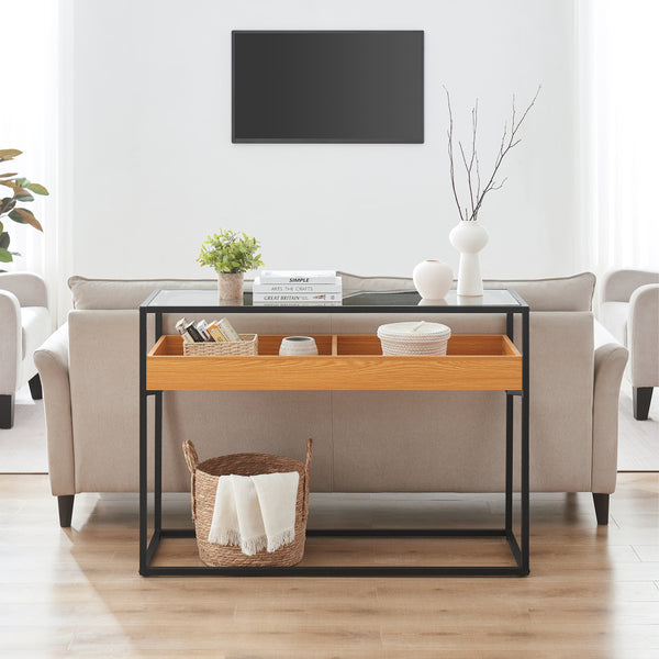 Danya B Saarinen Two-Level Modern Sunken Glass Display Shelf Rectangle Console Table