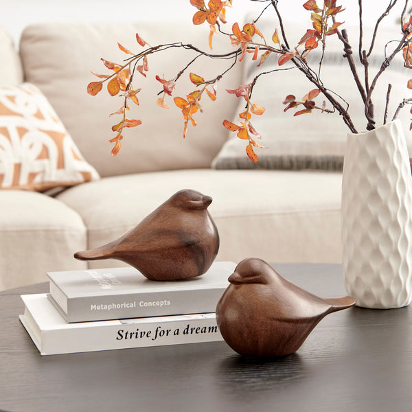 Danya B Sanger Set Of 2 Modern Abstract Walnut Finish Tabletop Bird Sculpture Figures