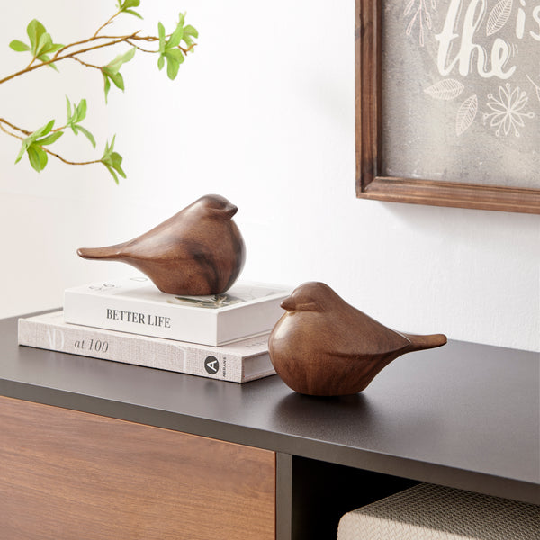 danya b Sanger Set of 2 Modern Abstract Walnut Finish Tabletop Bird Sculpture Figures