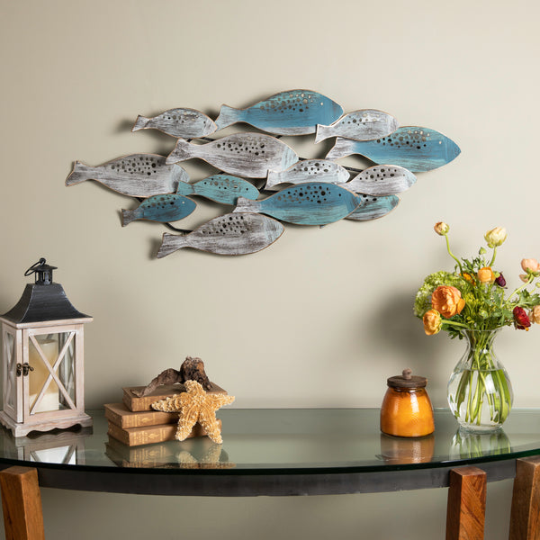 danya b School of Fish Modern Metal Wall Art Perfect for Coastal Nautical Beach or Boat Décor