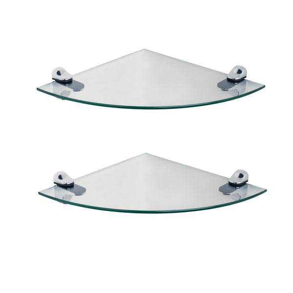 Danya B Set Of 2 Clear Glass Radial Floating Shelves With Chrome Brackets 10 X 10"
