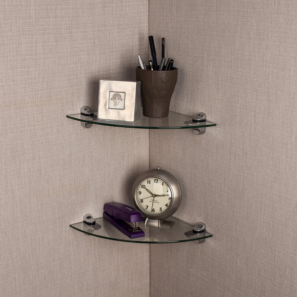 Danya B Set Of 2 Clear Glass Radial Floating Shelves With Chrome Brackets 10 X 10"