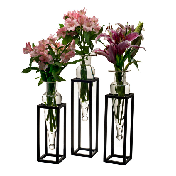 Danya B Set Of 3 Amphorae Vases On Square Tubing Metal Stands