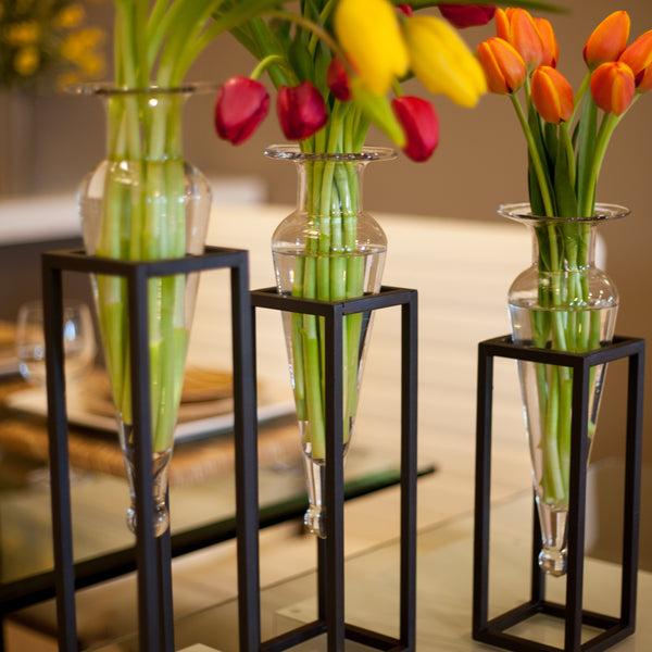 Danya B Set Of 3 Amphorae Vases On Square Tubing Metal Stands