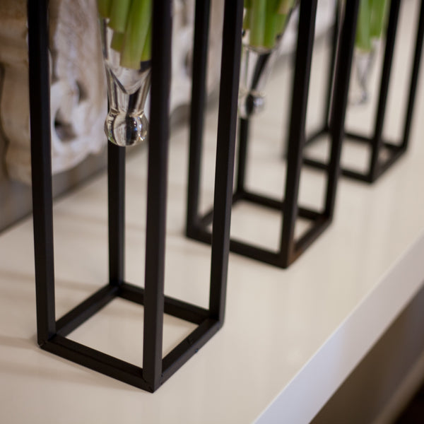 Danya B Set Of 3 Amphorae Vases On Square Tubing Metal Stands